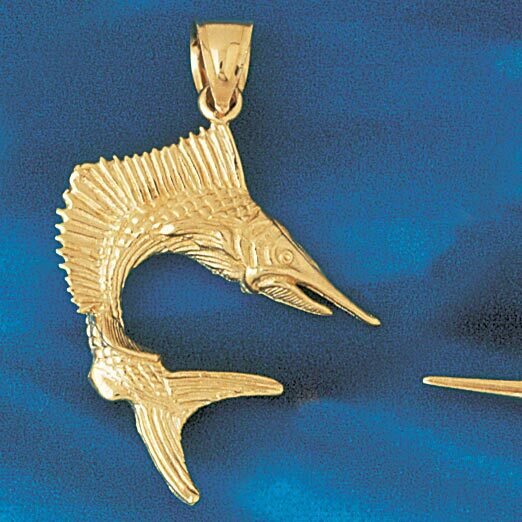 Dazzlers Jewelry Marlin Sailfish Dimensional Pendant Necklace Charm Bracelet in Yellow, White or Ro…