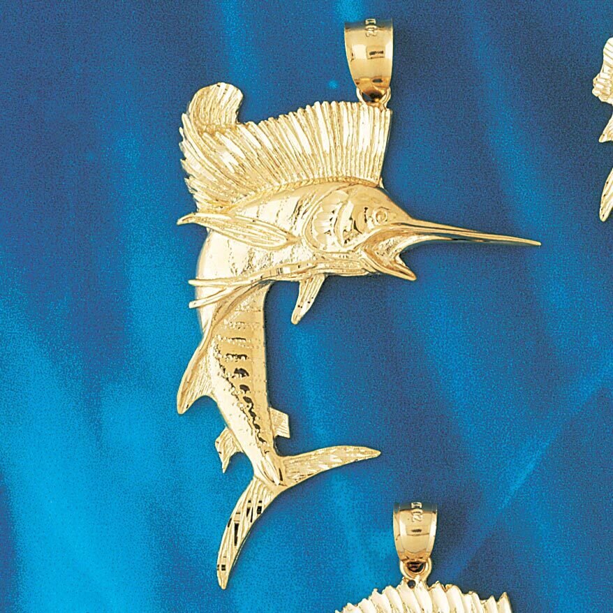 Dazzlers Jewelry Marlin Sailfish Pendant Necklace Charm Bracelet in Yellow, White or Rose Gold 516,…