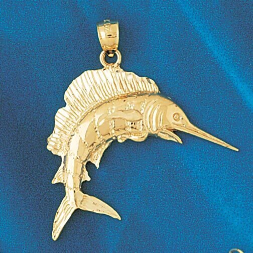 Marlin Sailfish Pendant Necklace Charm Bracelet in Yellow, White or Rose Gold 517