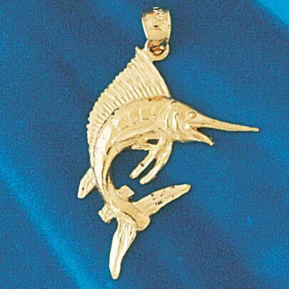 Marlin Sailfish Pendant Necklace Charm Bracelet in Yellow, White or Rose Gold 518