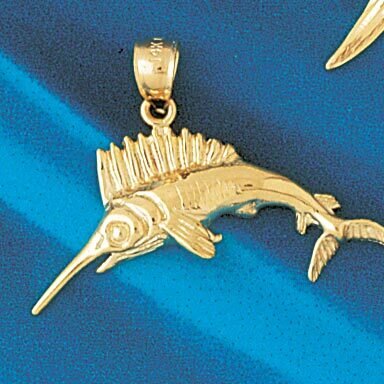 Marlin Sailfish Pendant Necklace Charm Bracelet in Yellow, White or Rose Gold 519