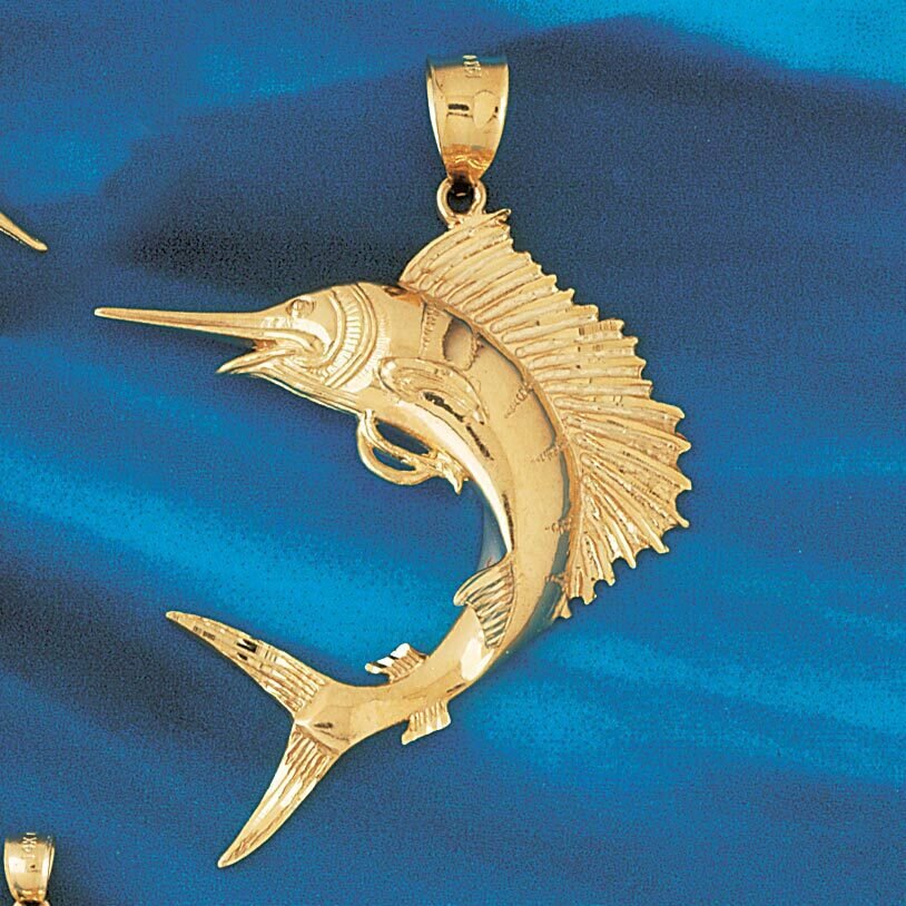 Marlin Sailfish Pendant Necklace Charm Bracelet in Yellow, White or Rose Gold 520