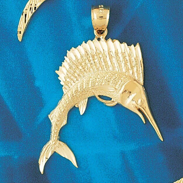 Marlin Sailfish Pendant Necklace Charm Bracelet in Yellow, White or Rose Gold 521