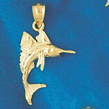 Marlin Sailfish Pendant Necklace Charm Bracelet in Yellow, White or Rose Gold 522