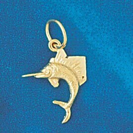 Marlin Sailfish Pendant Necklace Charm Bracelet in Yellow, White or Rose Gold 523