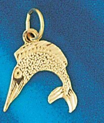 Marlin Sailfish Pendant Necklace Charm Bracelet in Yellow, White or Rose Gold 524