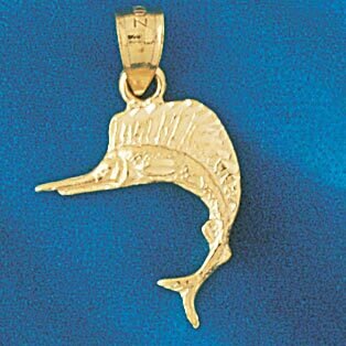 Marlin Sailfish Pendant Necklace Charm Bracelet in Yellow, White or Rose Gold 525