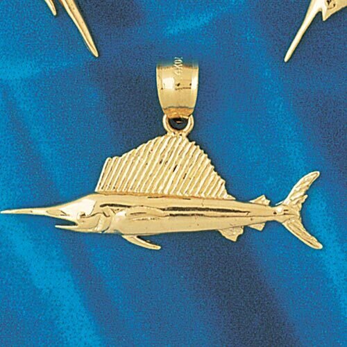 Marlin Sailfish Pendant Necklace Charm Bracelet in Yellow, White or Rose Gold 527