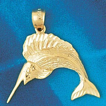 Marlin Sailfish Pendant Necklace Charm Bracelet in Yellow, White or Rose Gold 528