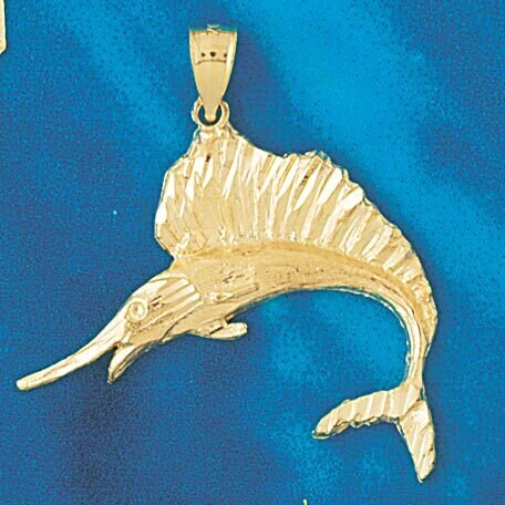 Marlin Sailfish Pendant Necklace Charm Bracelet in Yellow, White or Rose Gold 529