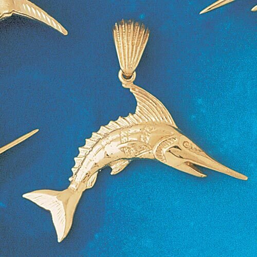 Marlin Trout Fish Pendant Necklace Charm Bracelet in Yellow, White or Rose Gold 536