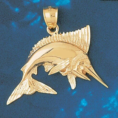 Marlin Trout Fish Pendant Necklace Charm Bracelet in Yellow, White or Rose Gold 539