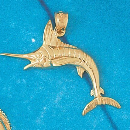 Marlin Trout Fish Pendant Necklace Charm Bracelet in Yellow, White or Rose Gold 542