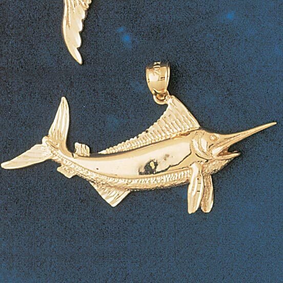 Marlin Trout Fish Pendant Necklace Charm Bracelet in Yellow, White or Rose Gold 543