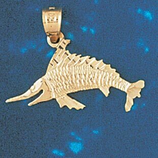 Marlin Trout Fish Pendant Necklace Charm Bracelet in Yellow, White or Rose Gold 544