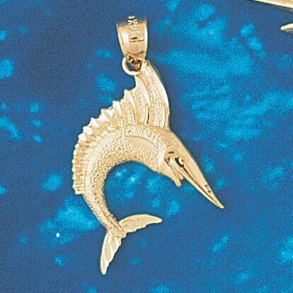 Marlin Trout Fish Pendant Necklace Charm Bracelet in Yellow, White or Rose Gold 545