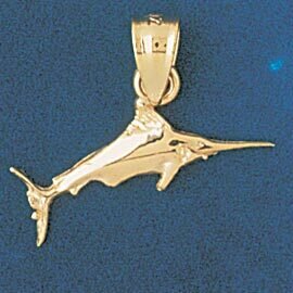 Dazzlers Jewelry Marlin Trout Fish Pendant Necklace Charm Bracelet in Yellow, White or Rose Gold 55…