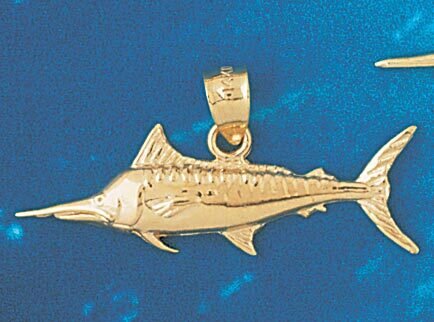 Marlin Trout Fish Pendant Necklace Charm Bracelet in Yellow, White or Rose Gold 551