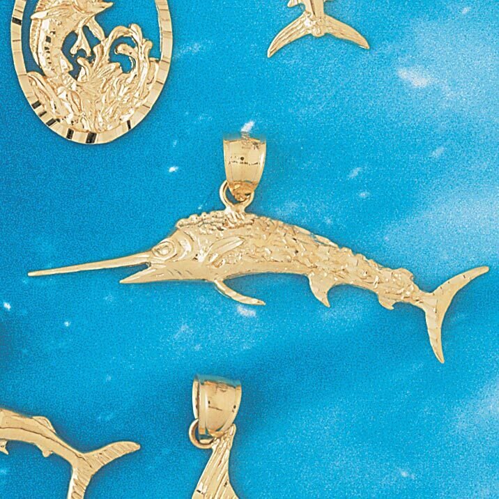 Marlin Trout Fish Pendant Necklace Charm Bracelet in Yellow, White or Rose Gold 553