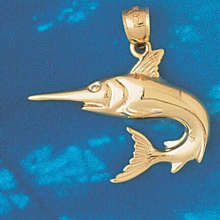 Marlin Trout Fish Pendant Necklace Charm Bracelet in Yellow, White or Rose Gold 554