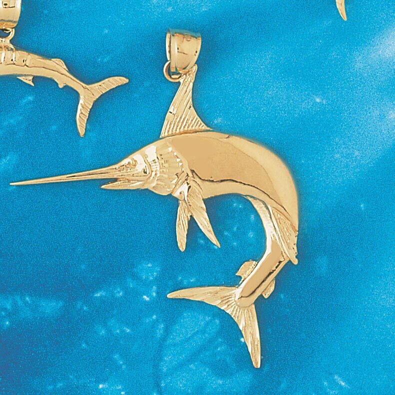 Marlin Trout Fish Pendant Necklace Charm Bracelet in Yellow, White or Rose Gold 555