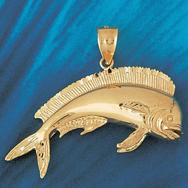 Mahi Mahi Fish Pendant Necklace Charm Bracelet in Yellow, White or Rose Gold 559