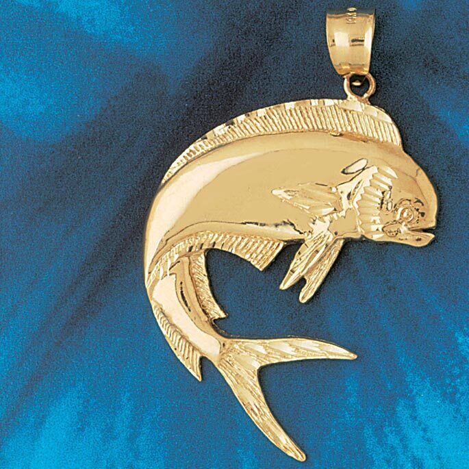 Mahi Mahi Fish Pendant Necklace Charm Bracelet in Yellow, White or Rose Gold 560