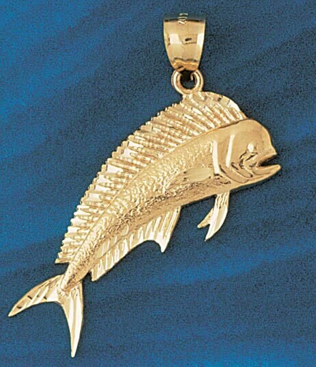 Mahi Mahi Fish Pendant Necklace Charm Bracelet in Yellow, White or Rose Gold 562