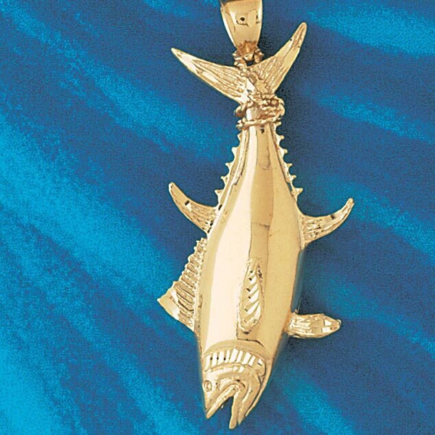 Tuna Fish Pendant Necklace Charm Bracelet in Yellow, White or Rose Gold 567