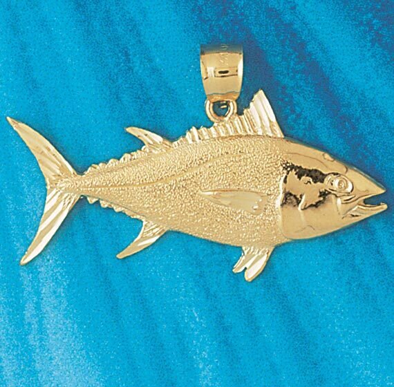 Tuna Fish Pendant Necklace Charm Bracelet in Yellow, White or Rose Gold 570