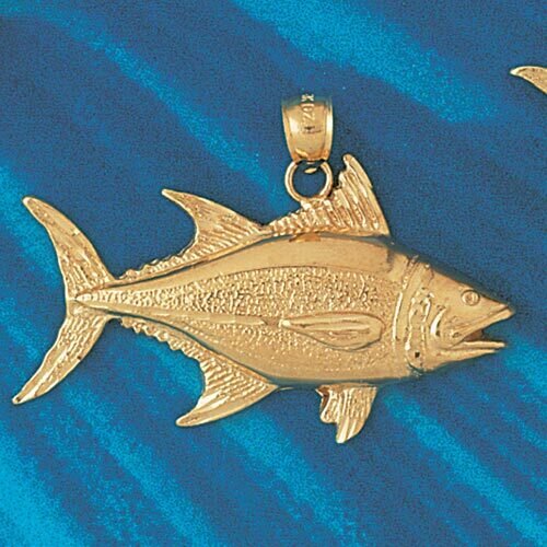 Tuna Fish Pendant Necklace Charm Bracelet in Yellow, White or Rose Gold 571
