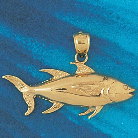 Tuna Fish Pendant Necklace Charm Bracelet in Yellow, White or Rose Gold 572