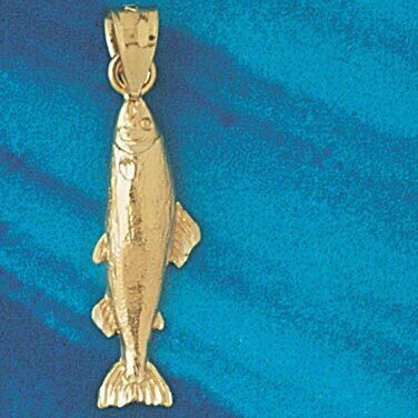 Salmon Fish Pendant Necklace Charm Bracelet in Yellow, White or Rose Gold 593