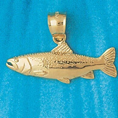 Salmon Fish Pendant Necklace Charm Bracelet in Yellow, White or Rose Gold 594