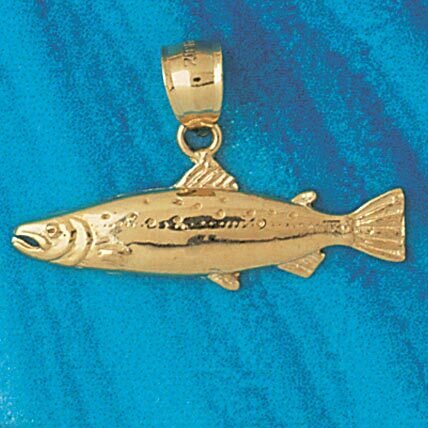 Salmon Fish Pendant Necklace Charm Bracelet in Yellow, White or Rose Gold 595