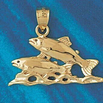 Salmon Fish Pendant Necklace Charm Bracelet in Yellow, White or Rose Gold 596