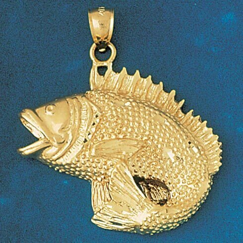 Sea Bass Fish Pendant Necklace Charm Bracelet in Yellow, White or Rose Gold 602