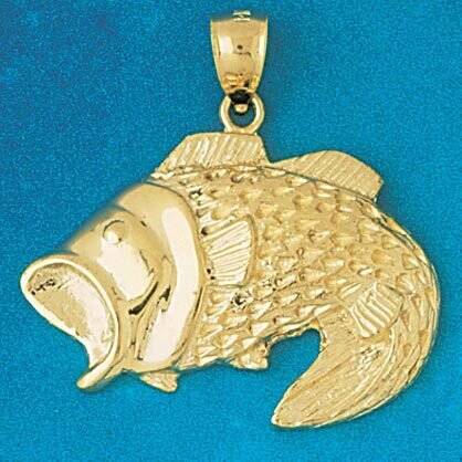 Dazzlers Jewelry Sea Bass Fish Pendant Necklace Charm Bracelet in Yellow, White or Rose Gold 603, M…