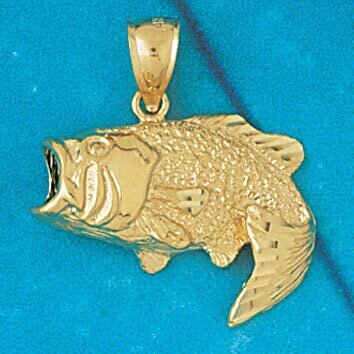 Sea Bass Fish Pendant Necklace Charm Bracelet in Yellow, White or Rose Gold 604