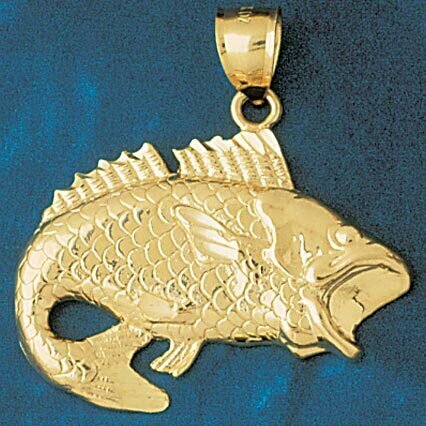 Sea Bass Fish Pendant Necklace Charm Bracelet in Yellow, White or Rose Gold 605