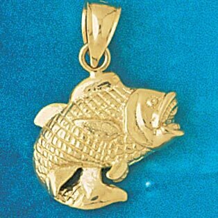 Sea Bass Fish Pendant Necklace Charm Bracelet in Yellow, White or Rose Gold 607