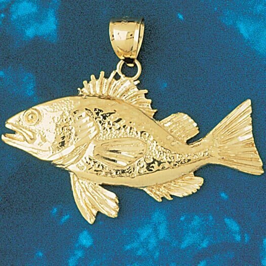 Dazzlers Jewelry Sea Bass Fish Pendant Necklace Charm Bracelet in Yellow, White or Rose Gold 611, M…