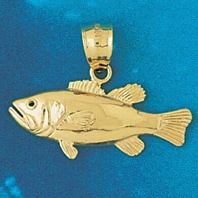 Sea Bass Fish Pendant Necklace Charm Bracelet in Yellow, White or Rose Gold 612