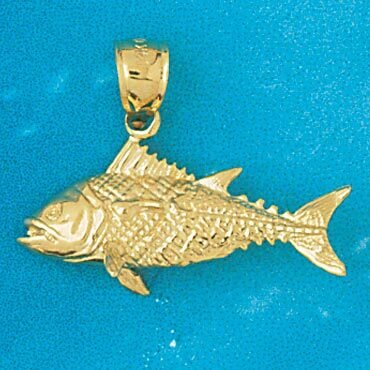 Sea Bass Fish Pendant Necklace Charm Bracelet in Yellow, White or Rose Gold 613