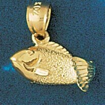 Sea Bass Fish Pendant Necklace Charm Bracelet in Yellow, White or Rose Gold 615