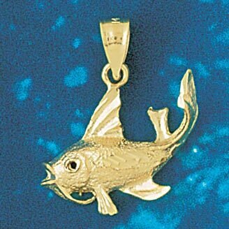 Sea Bass Fish Pendant Necklace Charm Bracelet in Yellow, White or Rose Gold 616