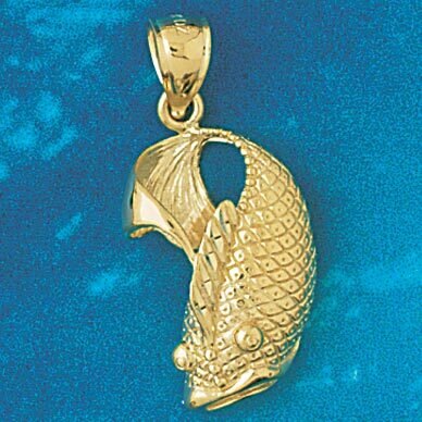 Sea Bass Fish Pendant Necklace Charm Bracelet in Yellow, White or Rose Gold 617