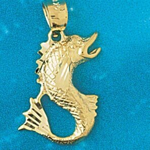 Sea Bass Fish Pendant Necklace Charm Bracelet in Yellow, White or Rose Gold 618