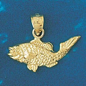 Sea Bass Fish Pendant Necklace Charm Bracelet in Yellow, White or Rose Gold 622