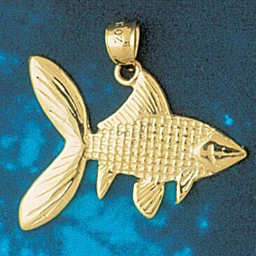 Sea Bass Fish Pendant Necklace Charm Bracelet in Yellow, White or Rose Gold 623